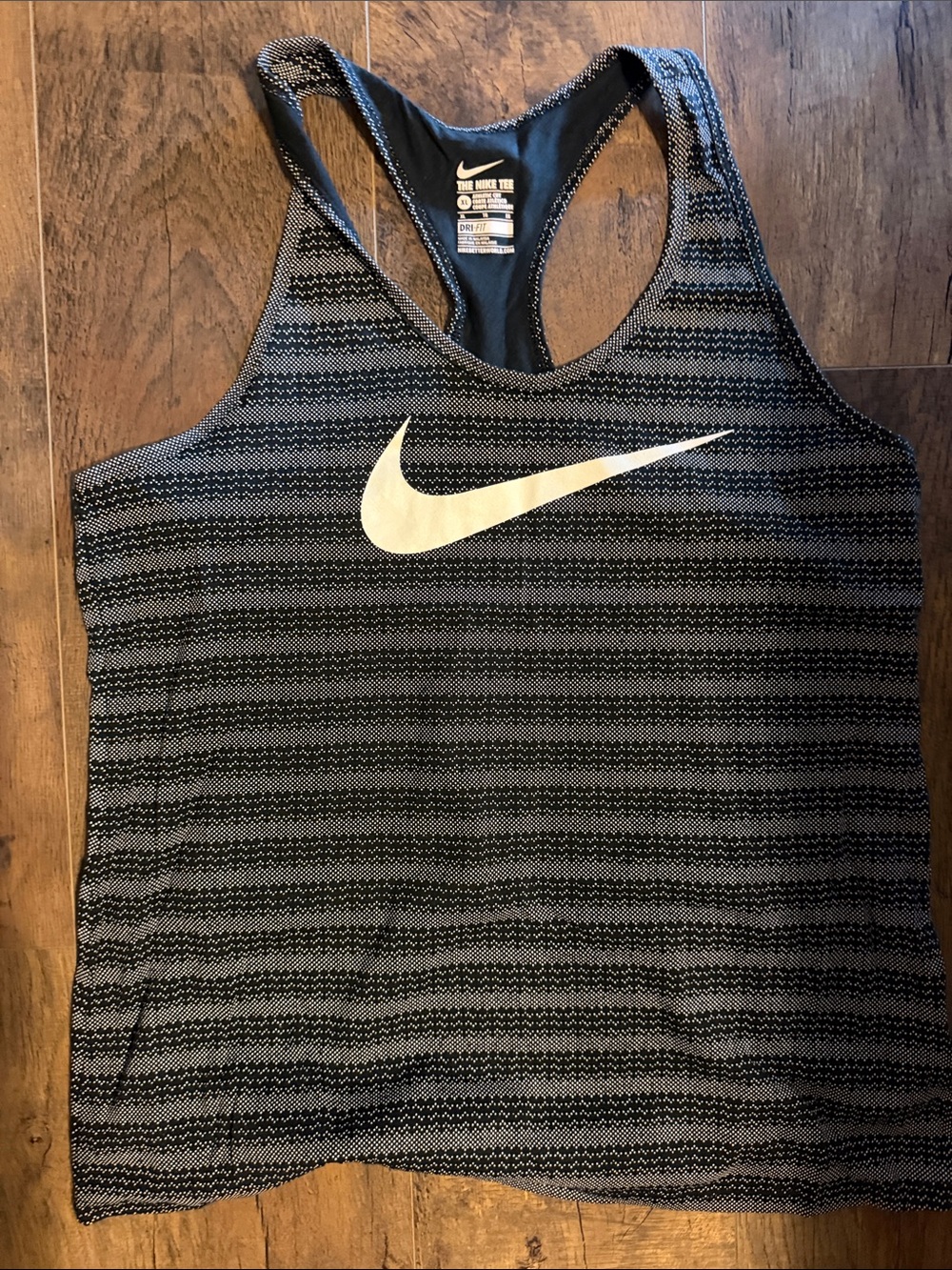 Nike Black & Gray Striped Racerback Tank with White Swoosh